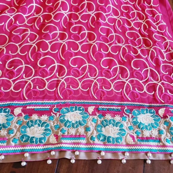 Embroidered Salwar Kameez Dupatta Long Scarf Cotton Chiffon Party Wear Dress - Picture 9 of 9